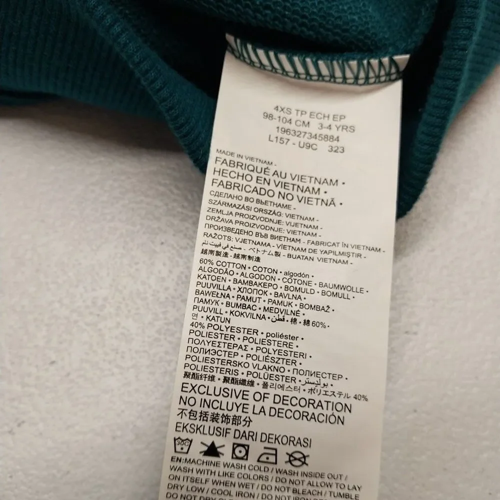 Nike Boys Hoodie Size 4 Teal Pullover Reflective Sleeve Stripe Spellout Swoosh